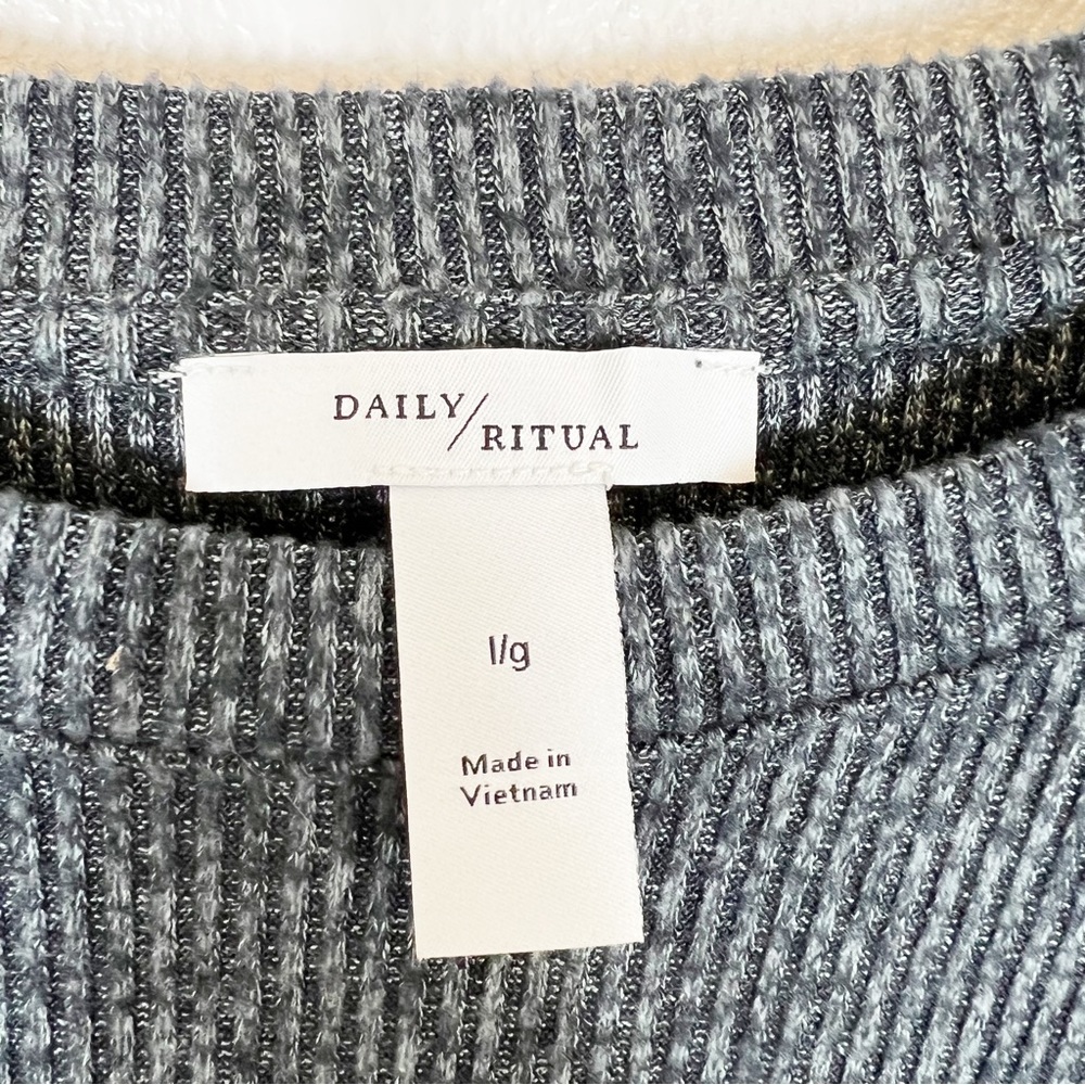 Daily Ritual Ribbed Long Lantern Sleeve Top NWT Charcoal Gray Size Large - Picture 8 of 10